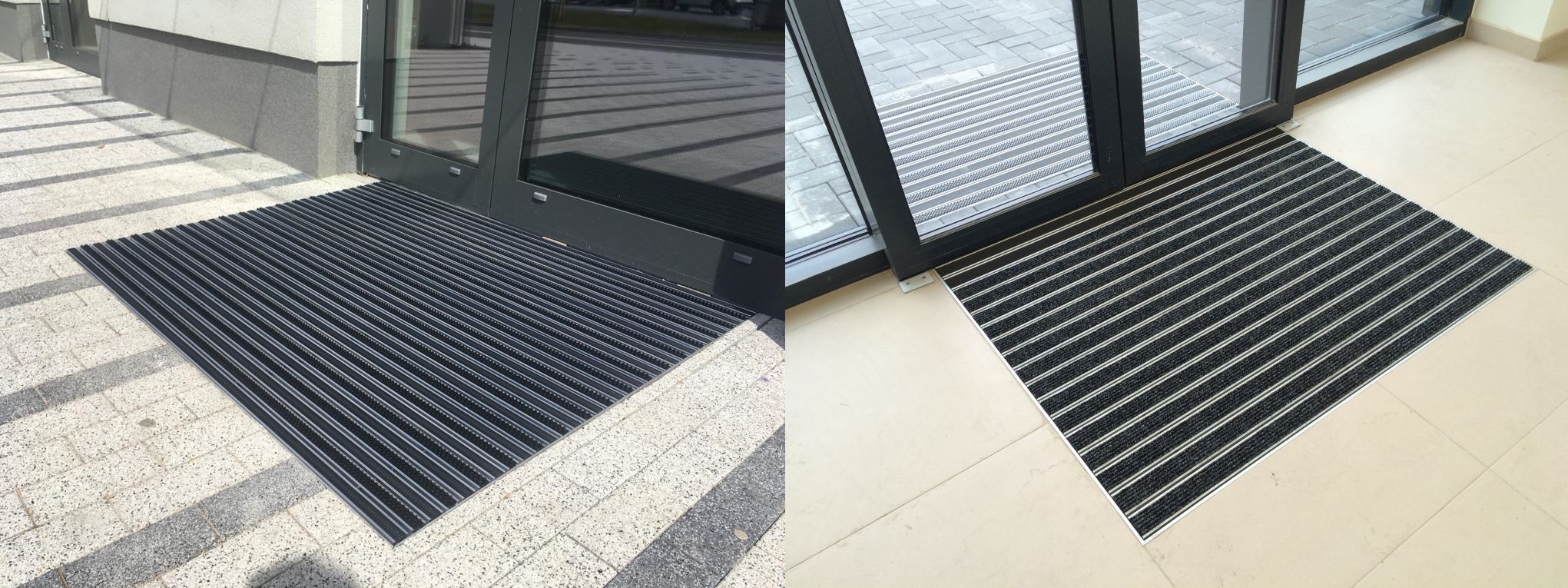 Die eingelassene Eingangsmatte im Eingangsbereiches zeigt, wie Funktionalität und Ästhetik perfekt miteinander kombiniert werden können.